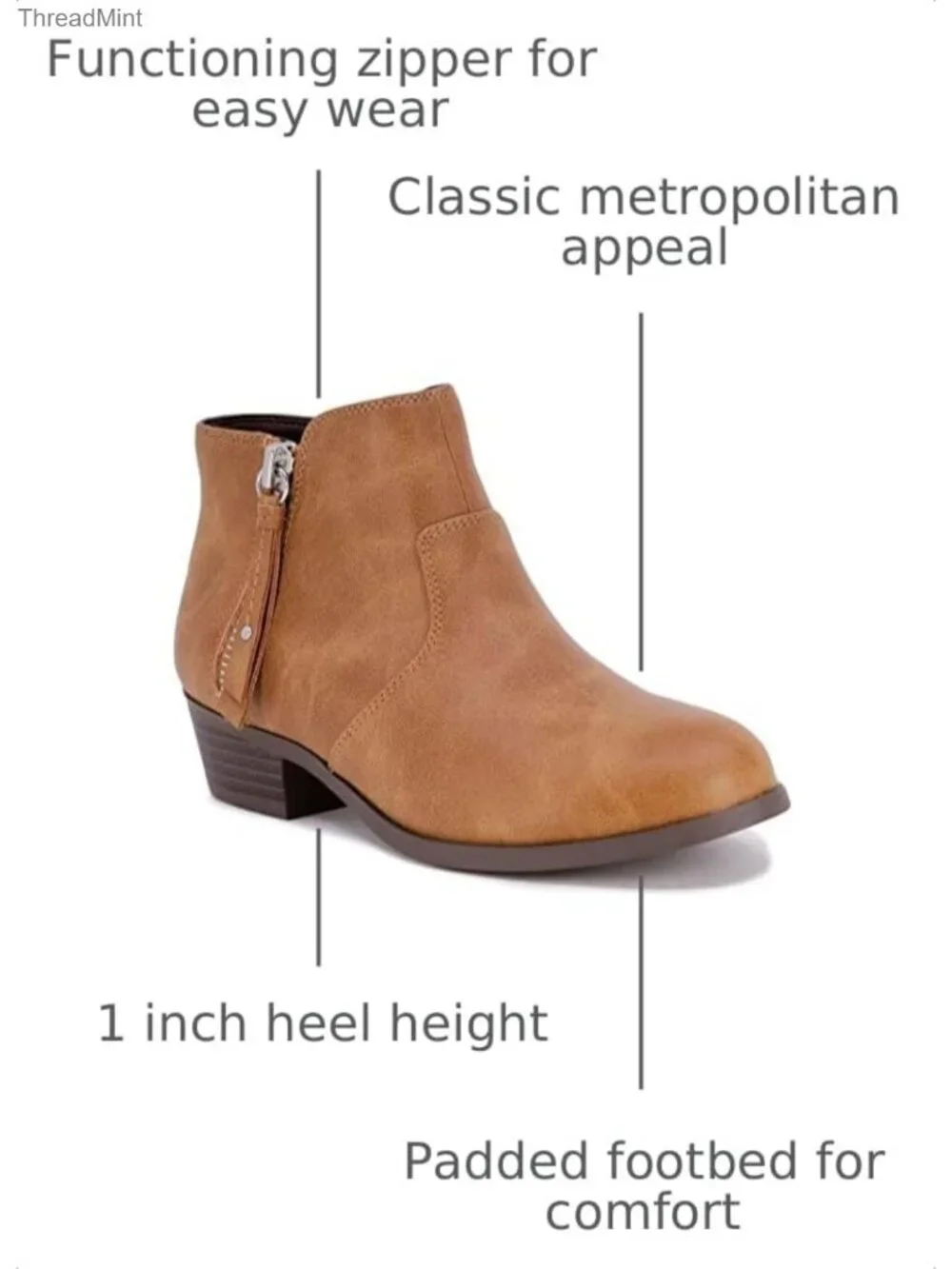 Girls Water Resistant Ankle Boots Faux Leather Low Heel Zip